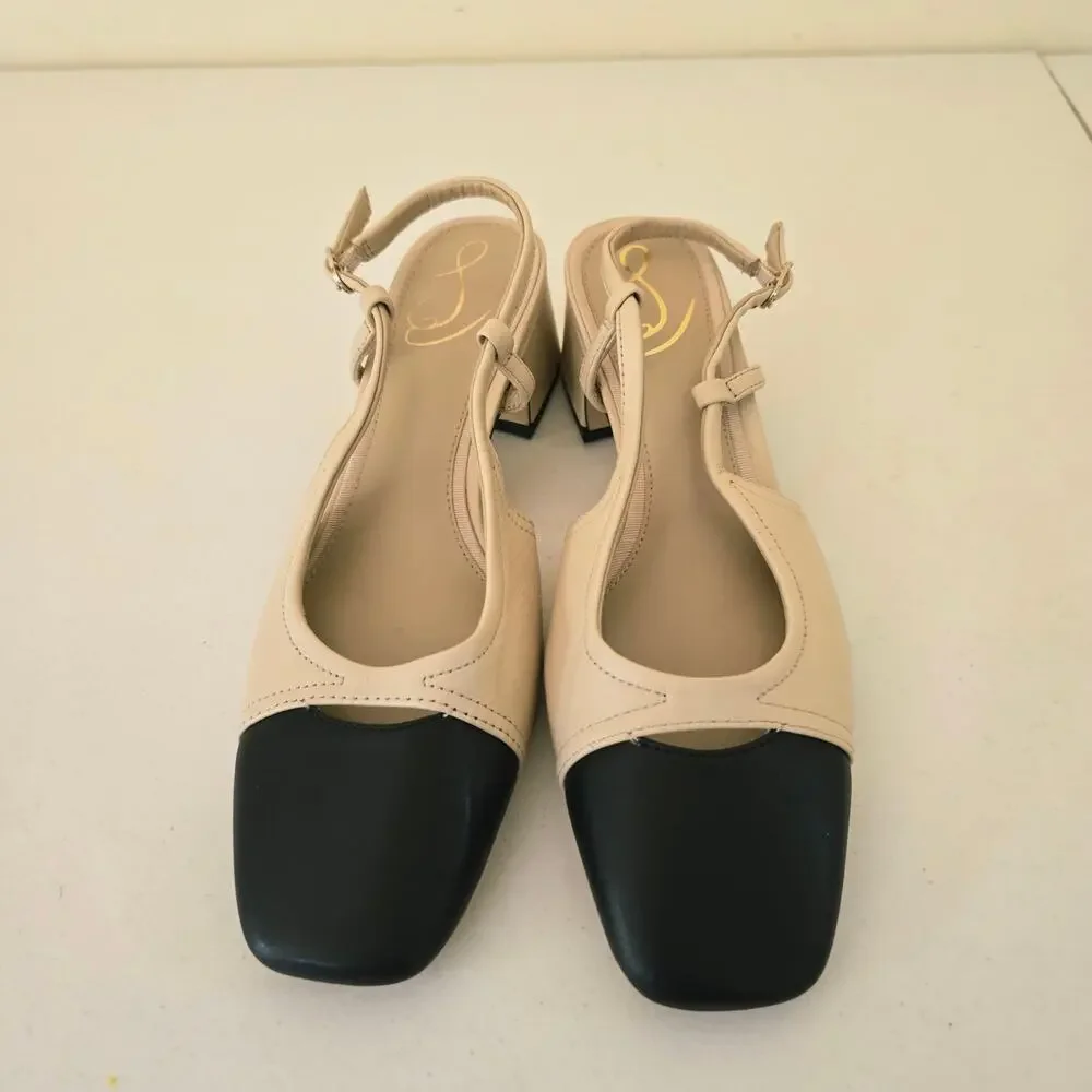 Sam Edelman Tarra Slingback Heels Women’s 6.5 Tan Black Leather